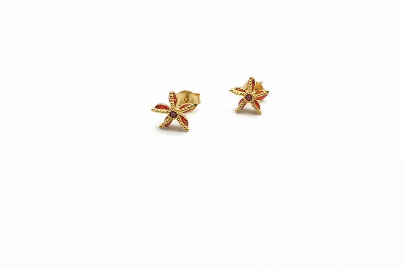 Gold Plated Starfish Earrings – Orange CZ Studs | Boho Jewelry, Beach Inspired