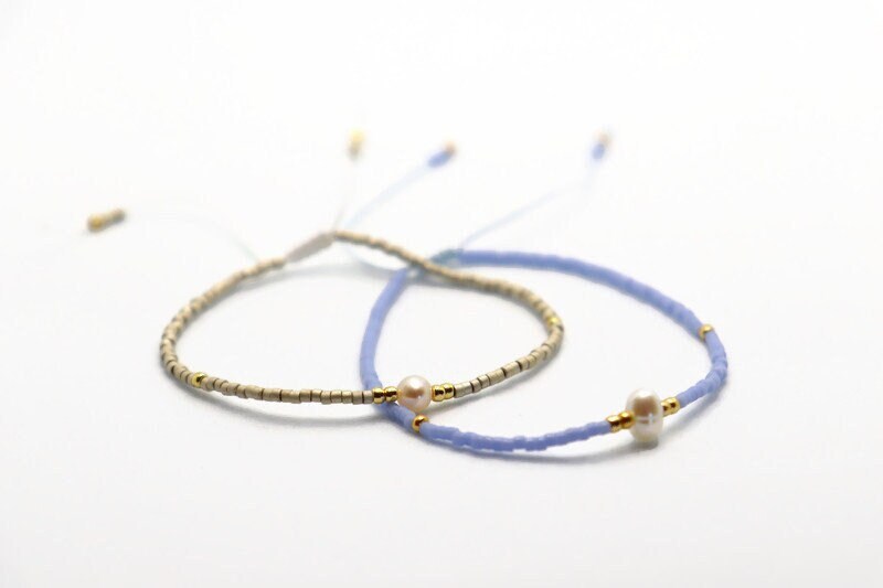 Cultivated Pearl Bracelet – Japanese Seed Beads | Adjustable String Bracelet, Minimalist Boho Style