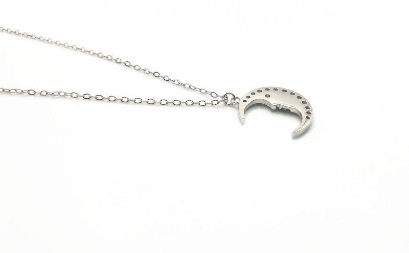 Sterling Silver Crescent Moon Necklace: Zircon Celestial Pendant