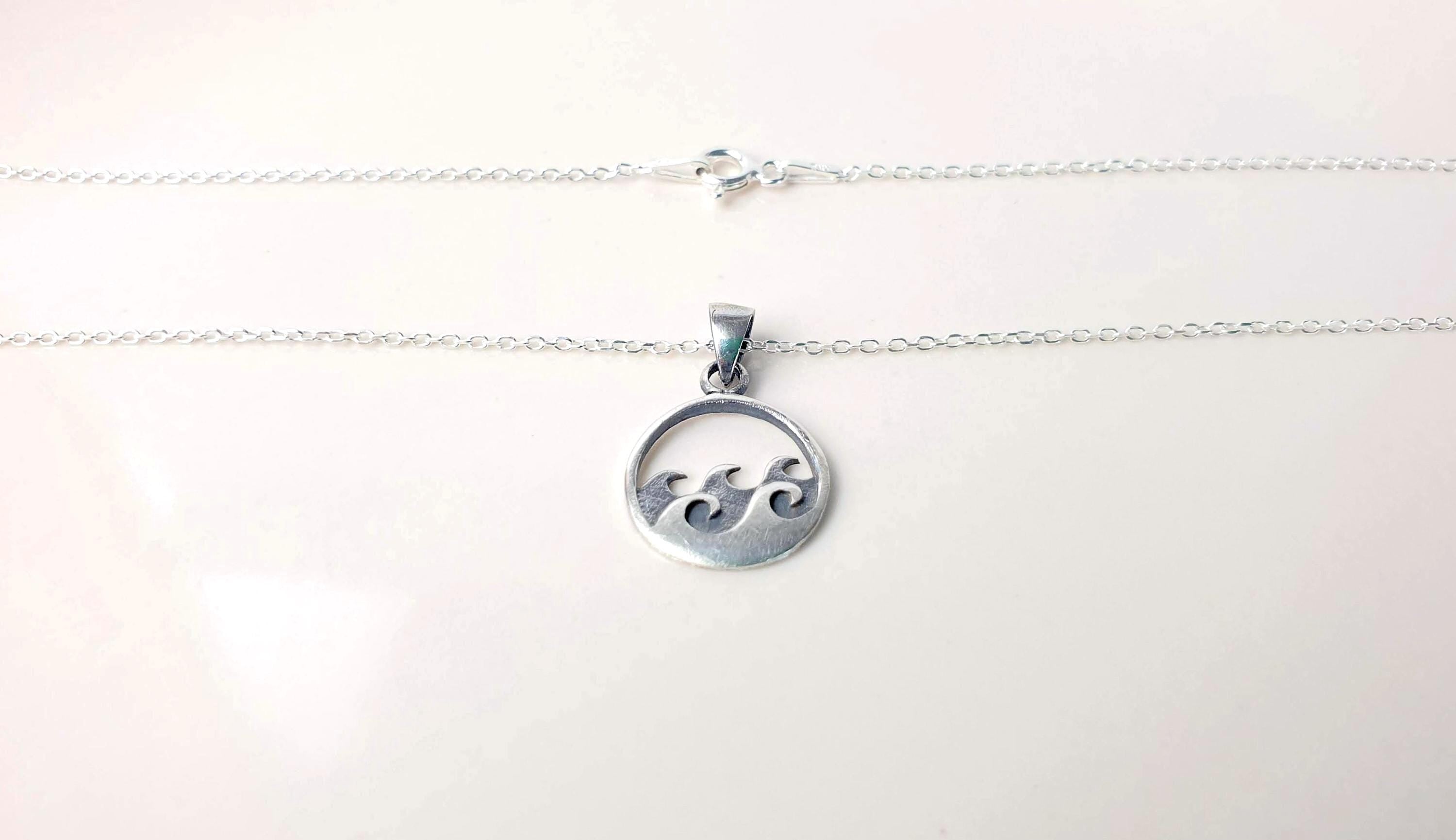 Silver Wave Necklace – Sterling Silver Pendant With Nautical Jewelry Charm