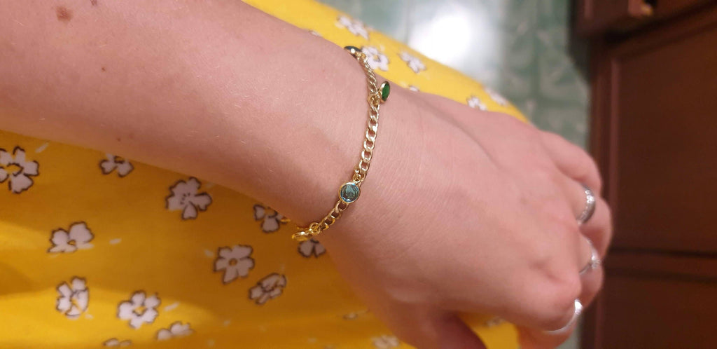 Gold Plated Silver Bracelet – Multicolor Cubic Zirconia Charm – Adjustable Chain