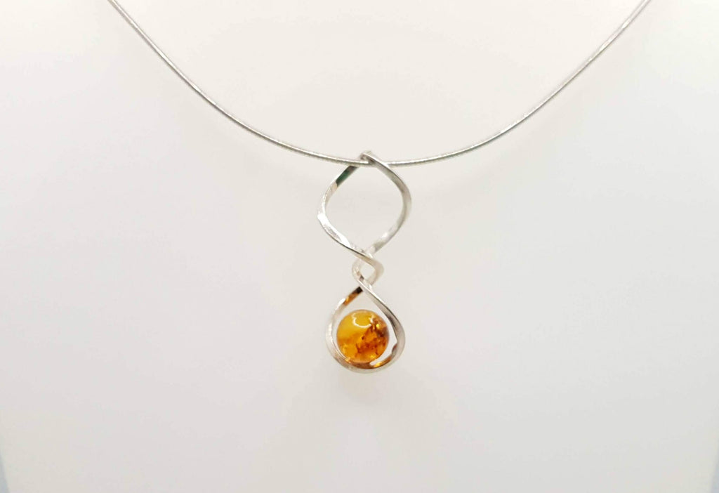 Baltic Amber Necklace - Honey Amber Pendant with Sterling Silver Spiral Chain
