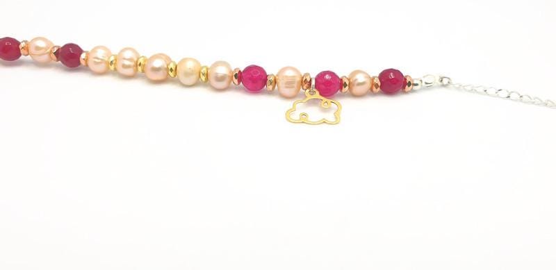 Pearl Chain Bracelet – Natural Gemstone Jewelry with Ruby Pink Agate & Sterling Silver