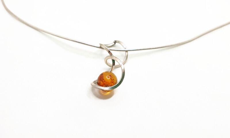 Baltic Amber Necklace - Honey Amber Pendant with Sterling Silver Spiral Chain