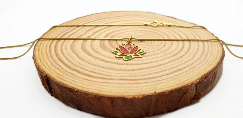 Gold Plated Silver Lotus Flower Necklace: Colorful Resin Floral Pendant