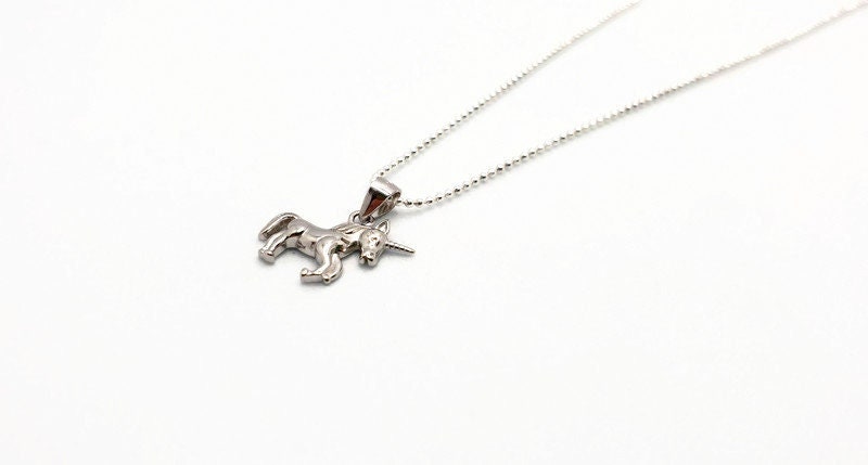 Sterling Silver Unicorn Necklace – Fantasy Pendant With Silver Ball Chain