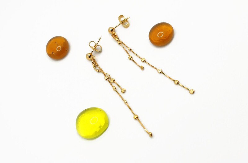 Gold Plated Silver Dangle Chain Earrings: Elegant Long Chain Ball Studs