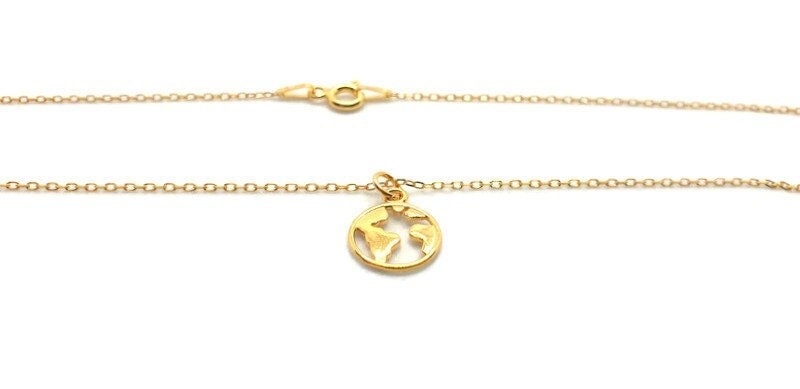Gold Plated World Necklace - Minimalist Globe Necklace With 18K Silver Chain