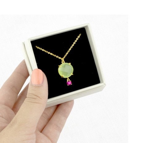 Chalcedony Gold Necklace – Green Chalcedony Pendant | Gold Plated Jewelry