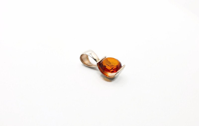 Cognac Baltic Amber Pendant – Faceted Amber Jewelry With Sterling Silver Pendant