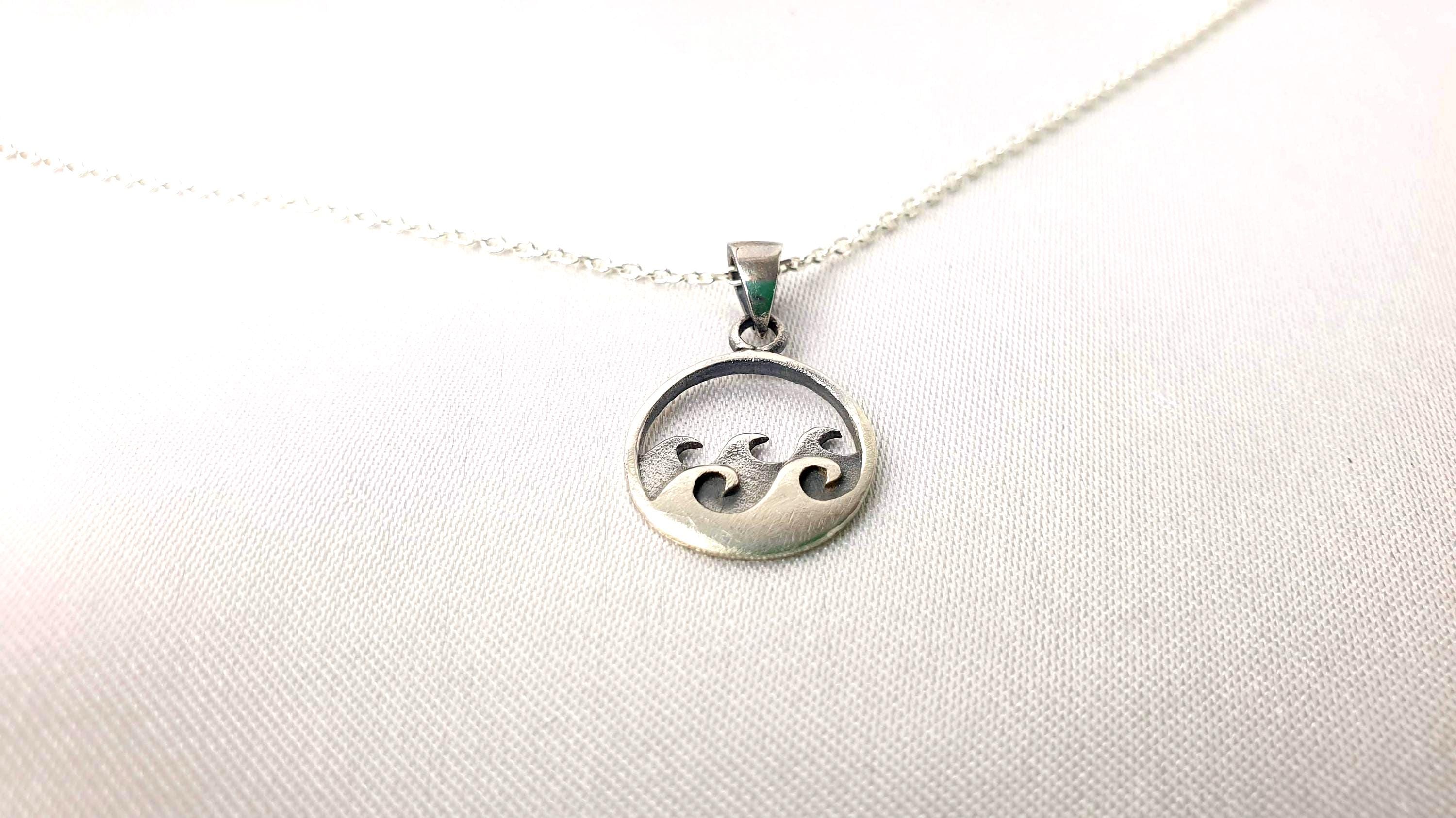 Silver Wave Necklace – Sterling Silver Pendant With Nautical Jewelry Charm