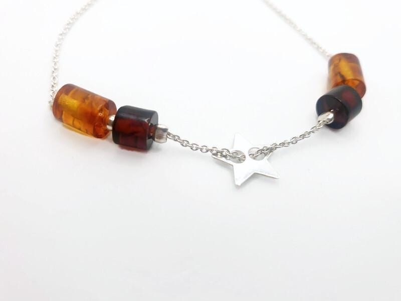Baltic Amber Bracelet – Adjustable Star Design With Honey Cognac Amber & Sterling Silver