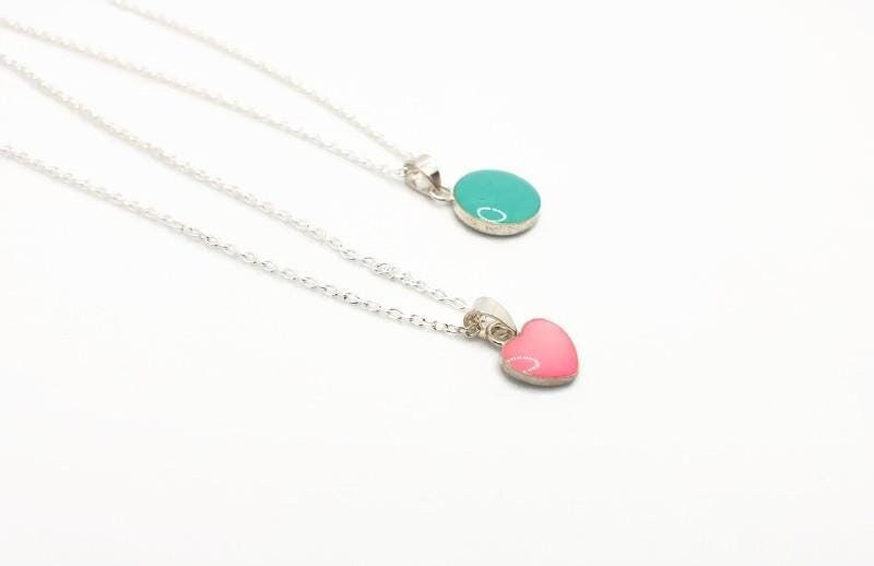 Sterling Silver Enamel Pendant Necklace: Heart or Circle Charm
