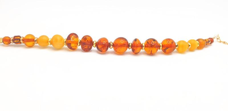 Baltic Amber Bracelet – Cognac Amber Beads, Gold Hematite Spacer & Sterling Silver Jewelry