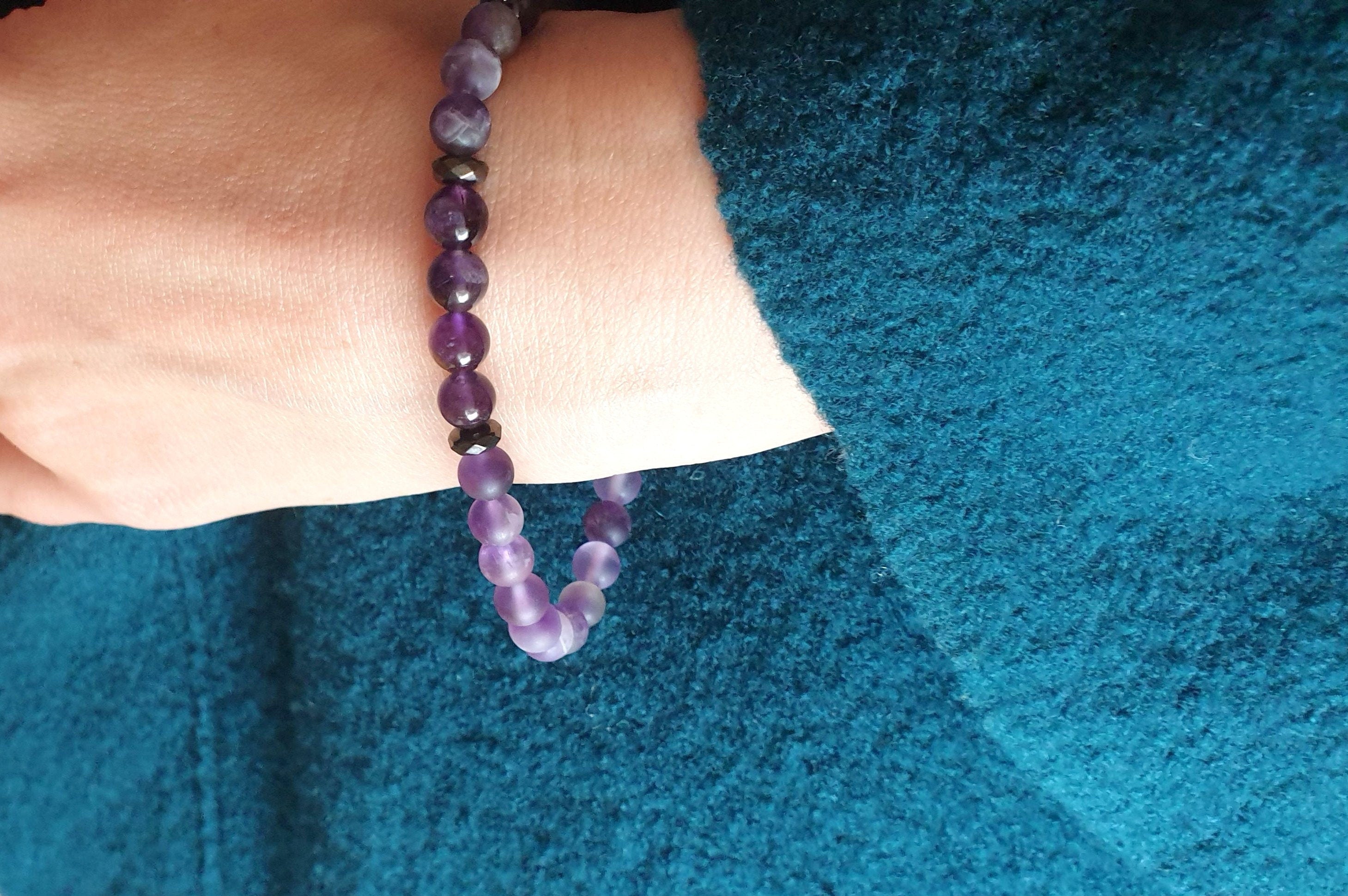 Amethyst Beaded Bracelet - Natural 6mm Gemstone Jewelry With Matt Frosted Beads