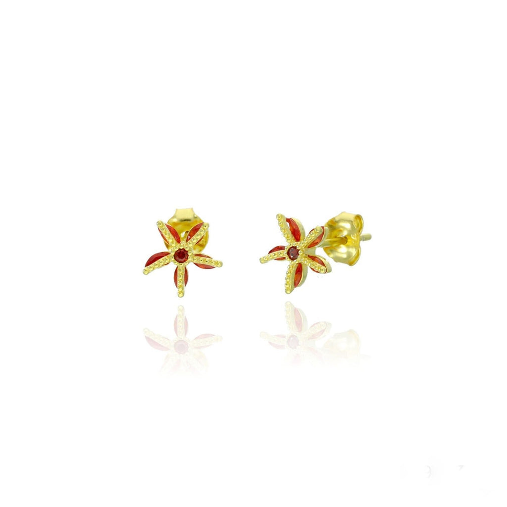 Gold Plated Starfish Earrings – Orange CZ Studs | Boho Jewelry, Beach Inspired