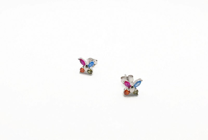 Butterfly Stud Earrings – Sterling Silver Studs with Colorful Cubic Zirconia Gems