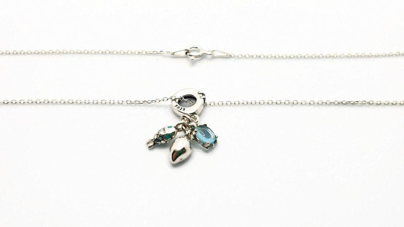 Sterling Silver Turtle Necklace – Crystal Enamel Pendant, Shell & Fish Charms