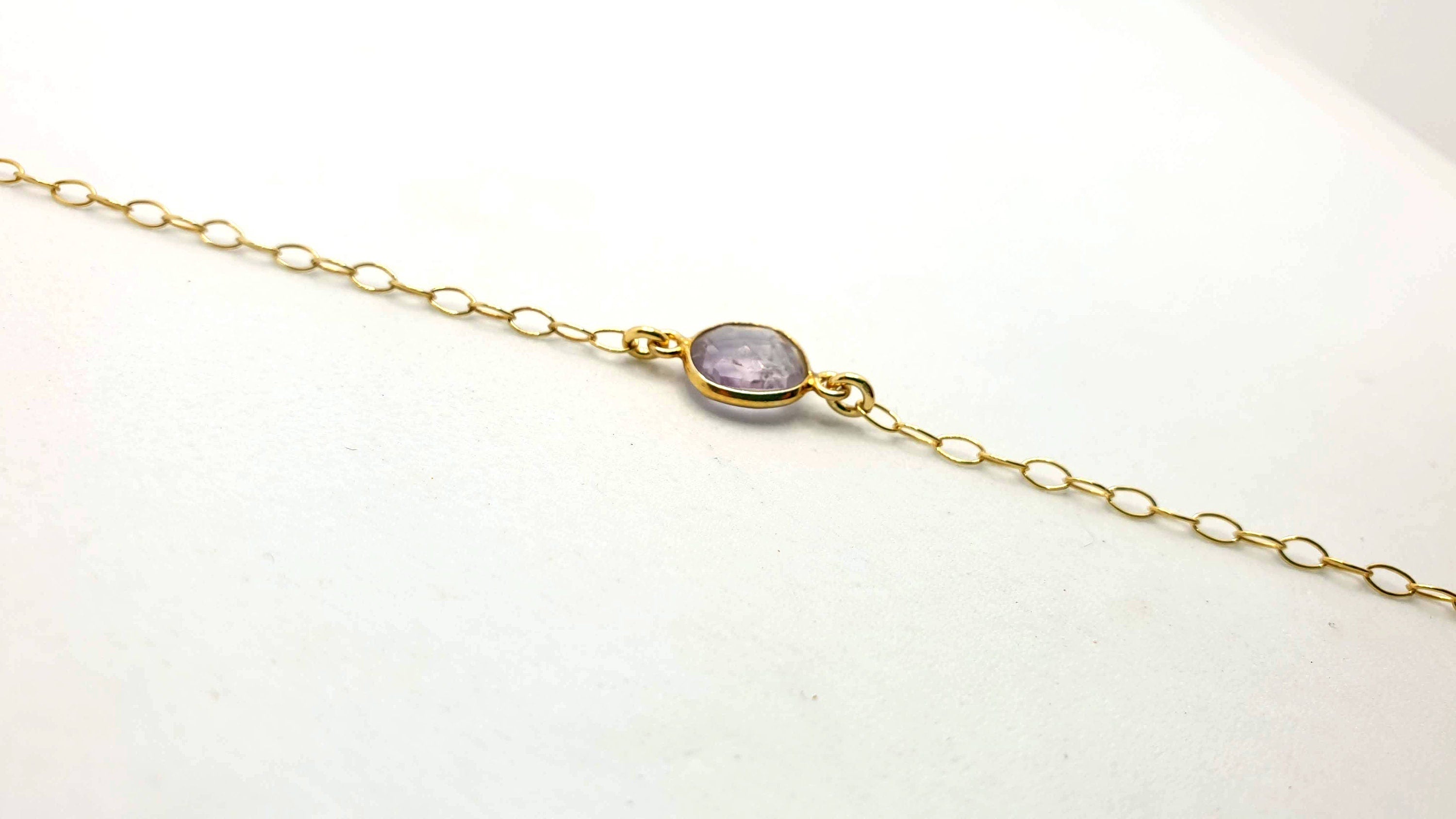 Amethyst Link Bracelet – Gold Plated Adjustable Gemstone Jewelry with Faceted Lavender Stone