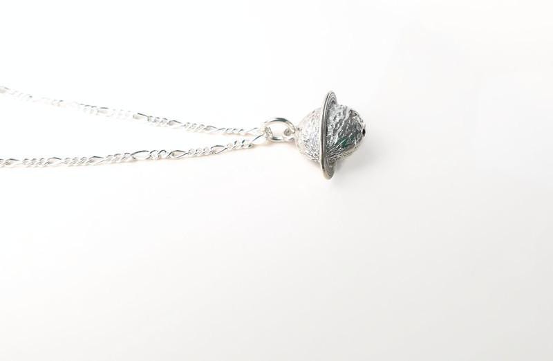Sterling Silver Saturn Planet Pendant Necklace with long Chain,Celestial Jewelry