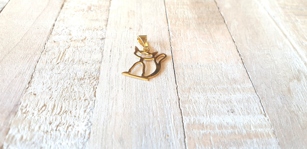 Gold Plated Cat Pendant, Animal Design, Minimalist Cats Jewelry, Cat Lover Gift