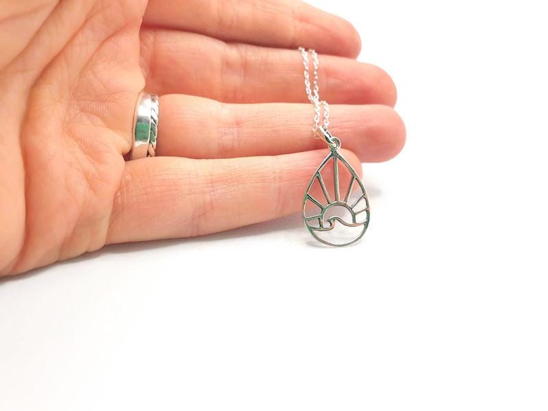 Sterling Silver Necklace – Boho Sun Necklace With Wave Pendant Jewelry & Sunburst Design