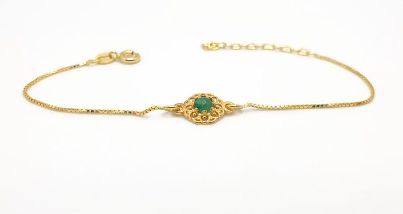 Aventurine Gemstone Bracelet – Gold Plated Chain With Pink Agate Beads
