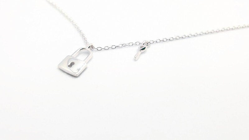 Key and Lock Pendant Necklace, Delicate 925 Sterling Silver Jewelry , Friendship Jewelry