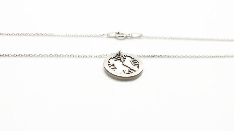Sterling Silver Clock Necklace: Mother of Pearl Time Pendant