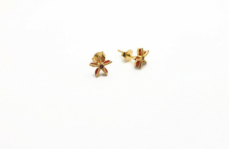 Gold Plated Starfish Earrings – Orange CZ Studs | Boho Jewelry, Beach Inspired