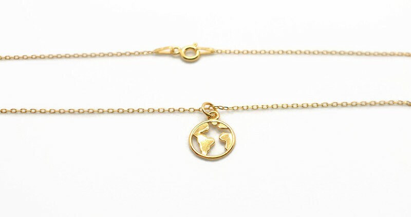 Gold Plated World Necklace - Minimalist Globe Necklace With 18K Silver Chain