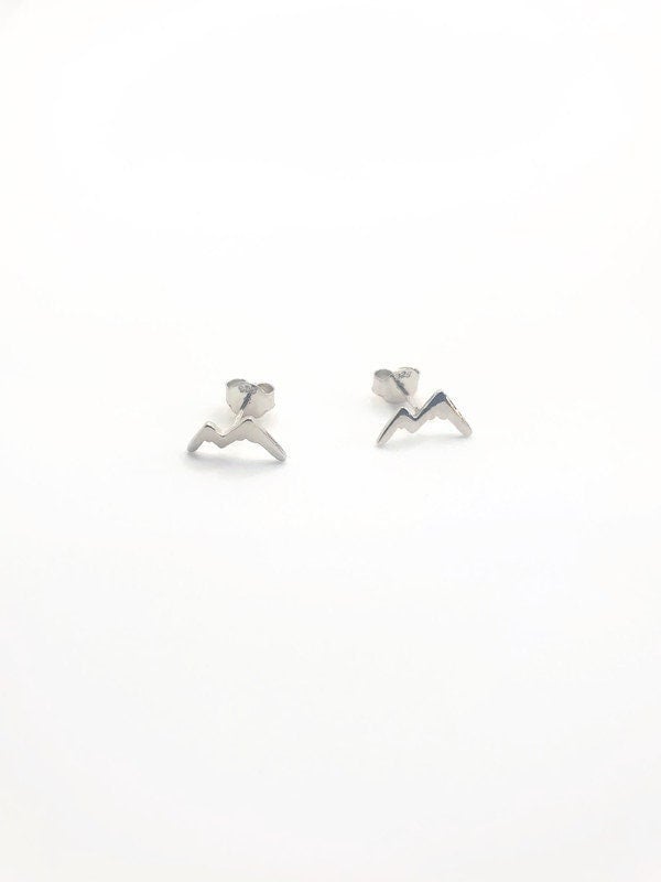 Sterling Silver Mountain Earrings – Minimalist Studs with 925 Silver Backs