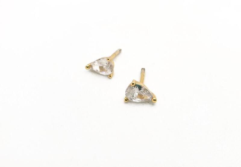Gold Teardrop Earrings – Cubic Zirconia Screw Back Studs | Sterling Silver