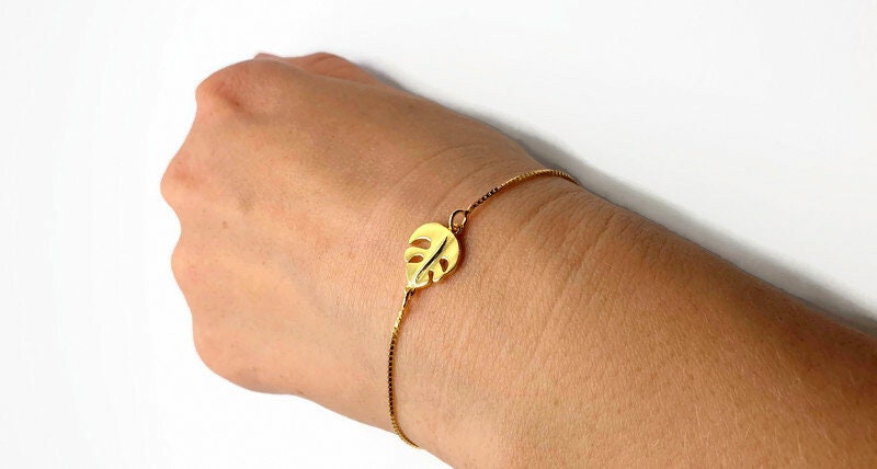 Gold Plated Leaf Bracelet – Minimalist Silver Jewelry With Adjustable Box Chain