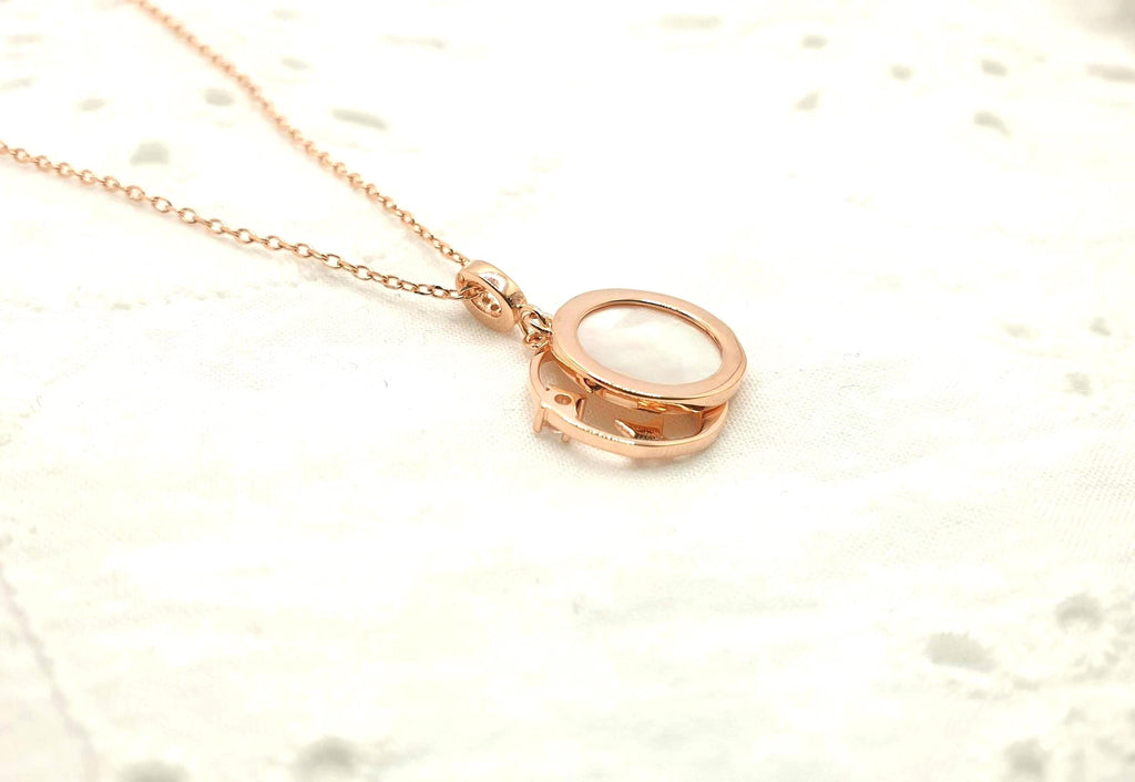 Rose Gold Crescent Moon Necklace: Mother of Pearl Star Pendant