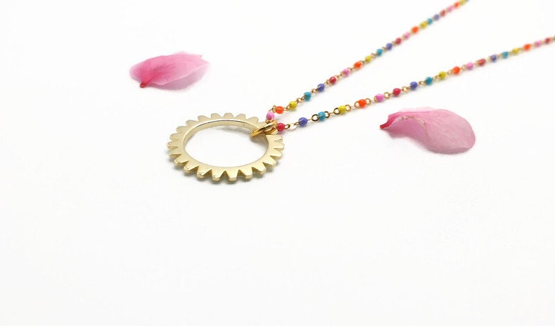 Gold Plated Silver Sun Necklace: Boho Enamel Pendant