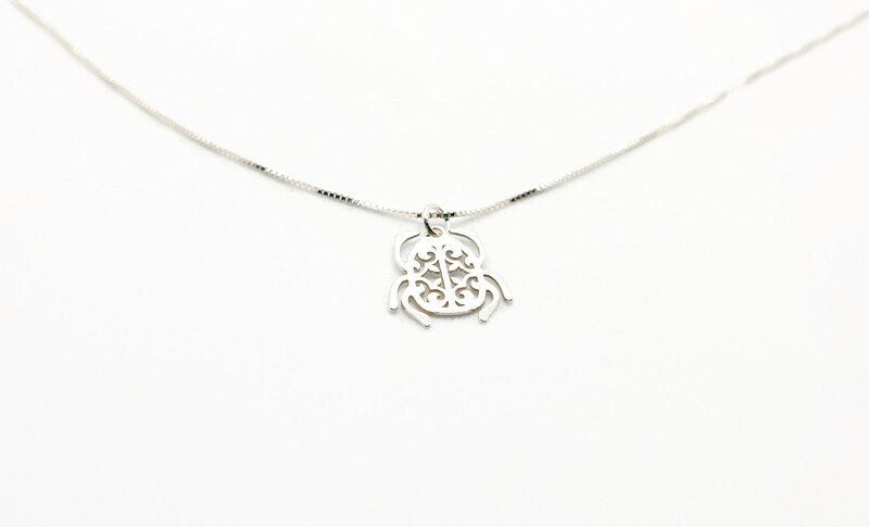Scarab Beetle Necklace – Sterling Silver Necklace With Egyptian Pendant, Minimalist Design