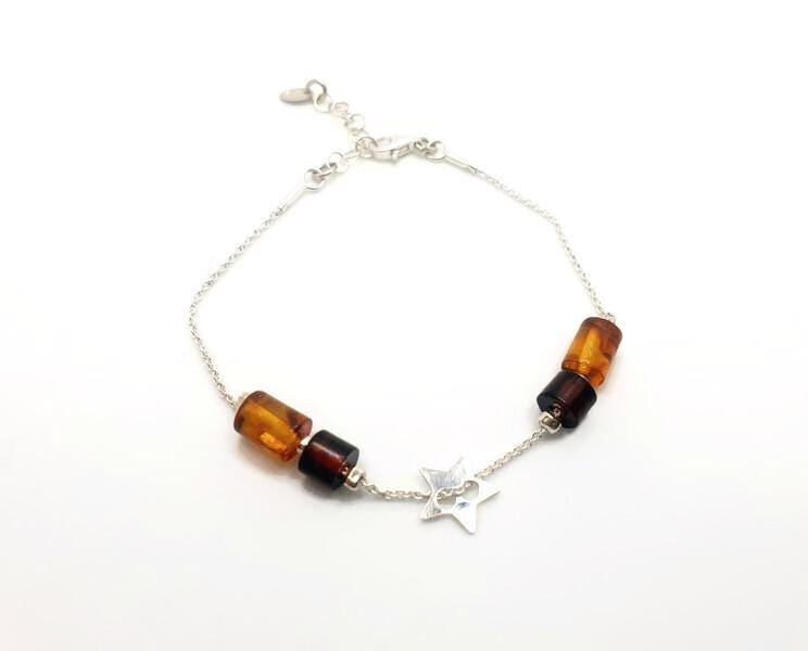Baltic Amber Bracelet – Adjustable Star Design With Honey Cognac Amber & Sterling Silver