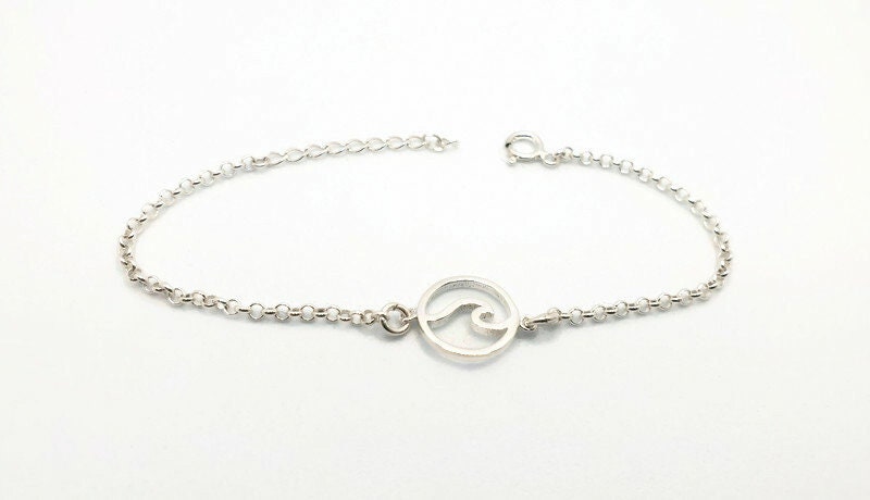 Sterling Silver Wave Bracelet – Adjustable Rolo Chain | Nautical Jewelry Gift