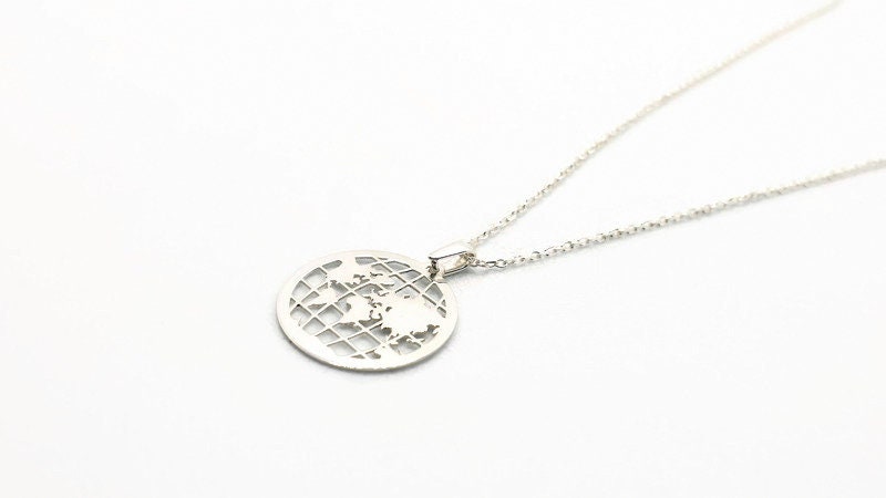 Sterling Silver Necklace – Globe Pendant Travel Jewelry With 925 Silver Chain