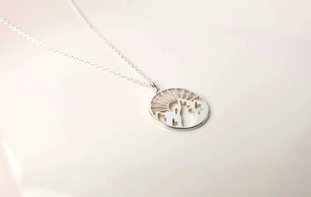Mountain Sunburst Necklace - Sterling Silver Pendant with Adjustable Chain for Travel Jewelry