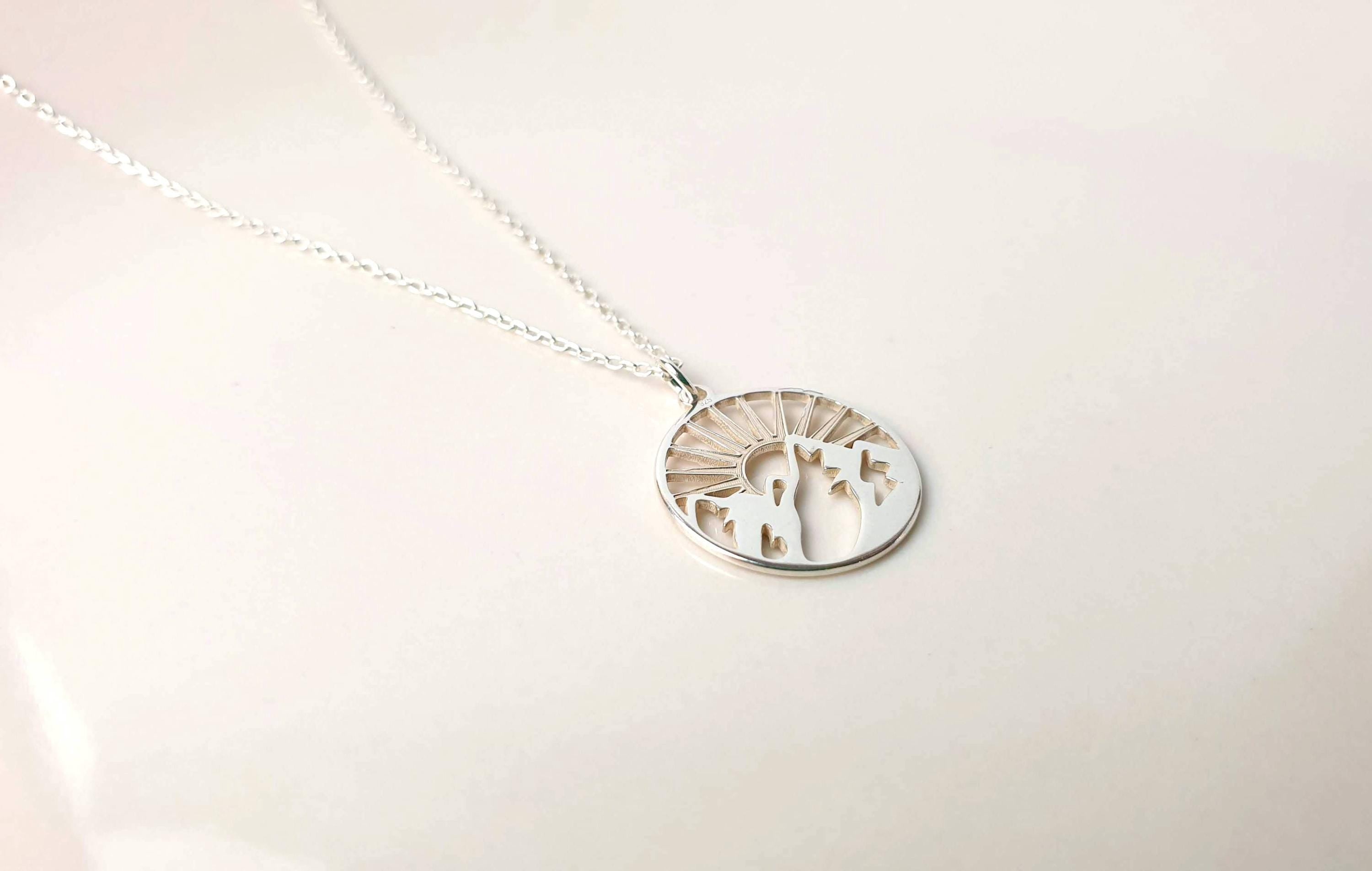 Mountain Sunburst Necklace - Sterling Silver Pendant with Adjustable Chain for Travel Jewelry
