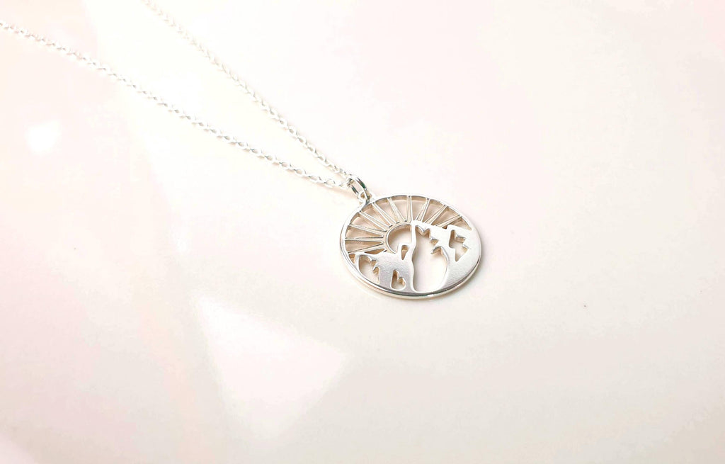 Mountain Sunburst Necklace - Sterling Silver Pendant with Adjustable Chain for Travel Jewelry
