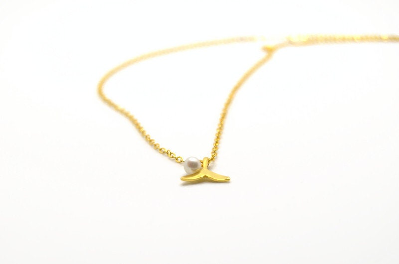 Whale Tail Necklace – Sterling Silver Or Gold Plated Pearl Jewelry With Tiny Pendant