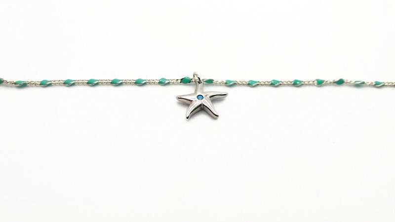 Starfish Silver Necklace – Turquoise Enamel Chain | Boho Beach Jewelry Pendant