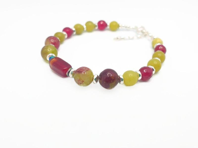 Colorful Gemstone Bracelet – Handmade Crystal, Adjustable Silver, Tourmaline & Peridot