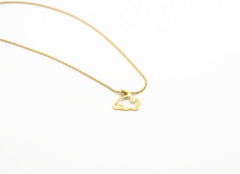 Gold Plated Necklace – Minimalist Cloud Pendant on Delicate Gold Chain, 17.7in