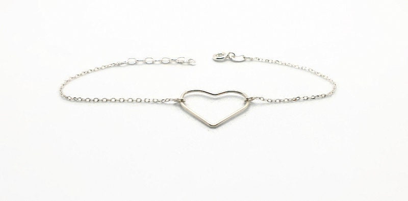 Heart Geometric Minimalist Bracelet, Sterling Silver Charm Chain Link Bracelet, Minimalistic Jewelry
