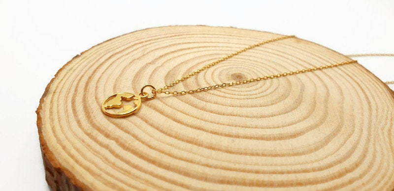Gold Plated World Necklace - Minimalist Globe Necklace With 18K Silver Chain