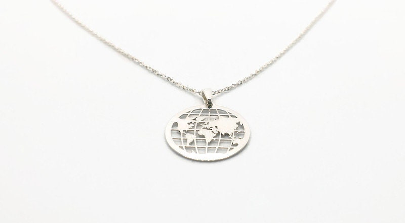 Sterling Silver Necklace – Globe Pendant Travel Jewelry With 925 Silver Chain